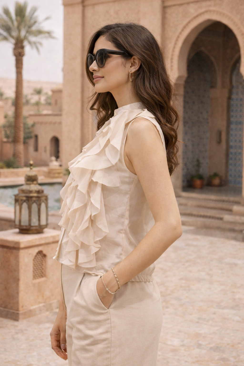 Rosa Ruffle Top Beige