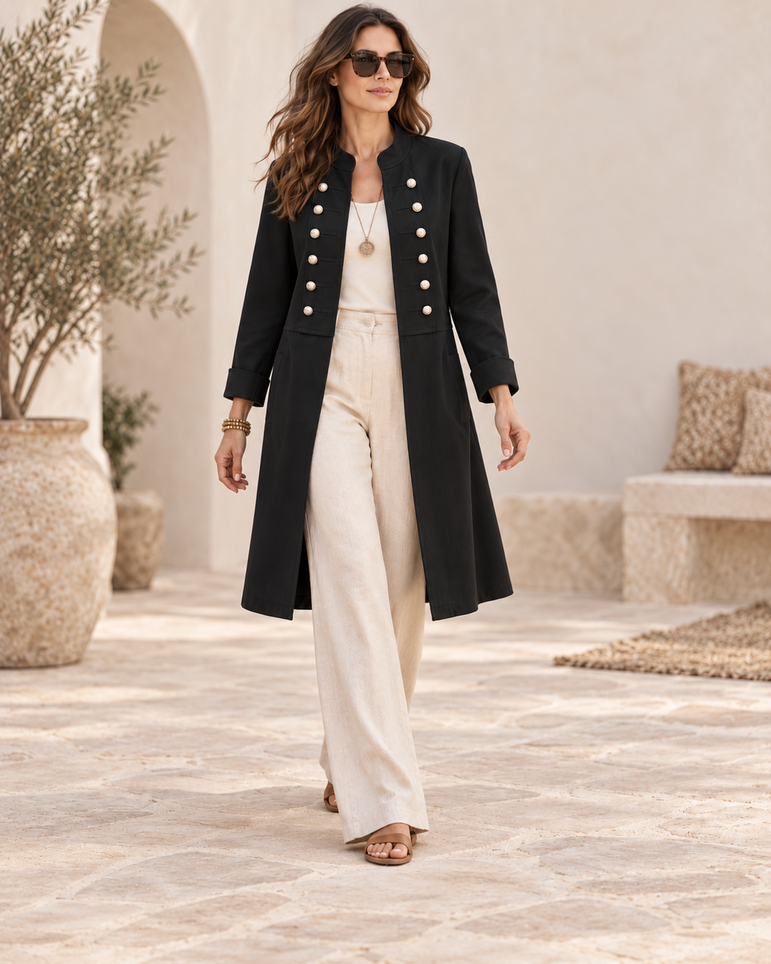 Elena Long Military Jacket Black