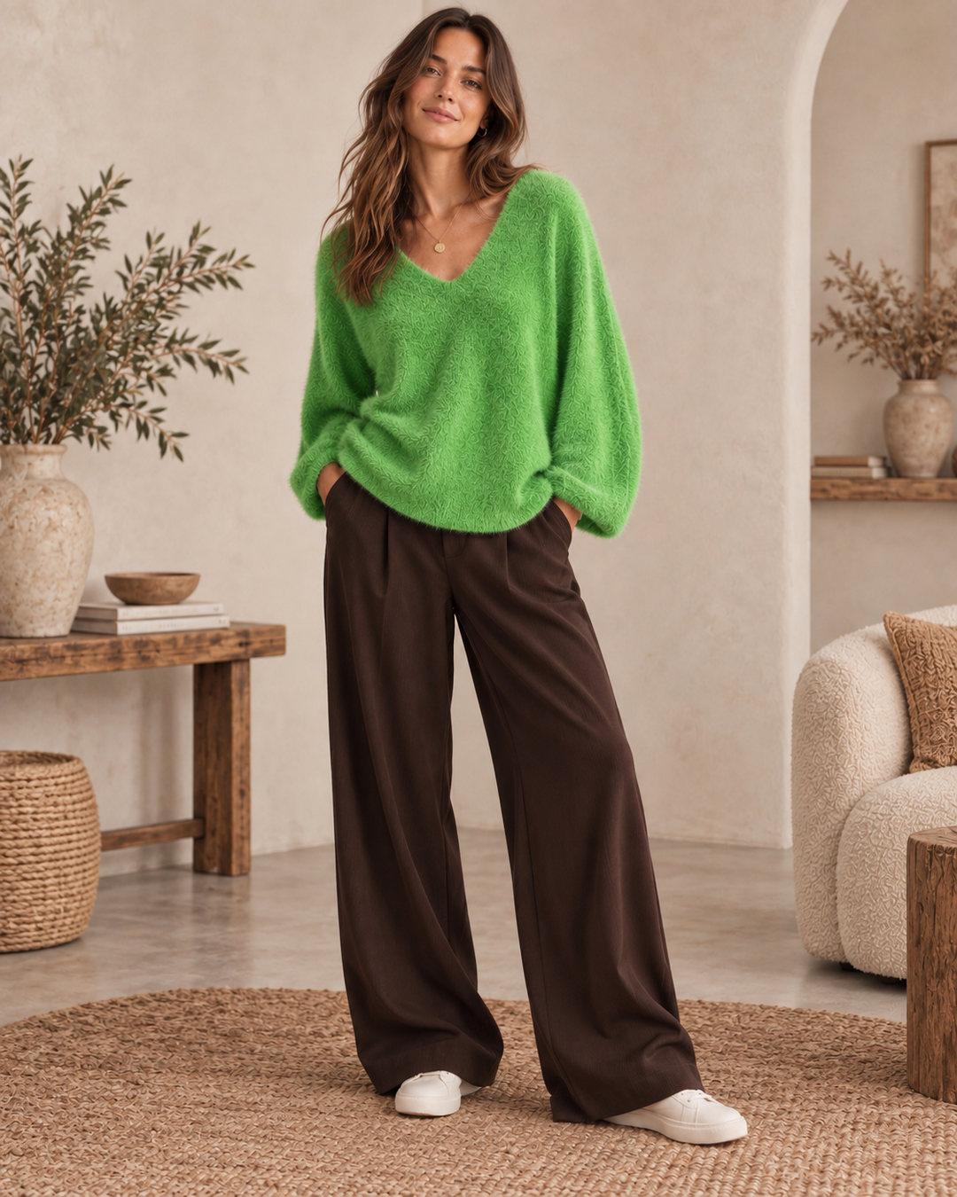 Kelly V-Neck Jumper Lime