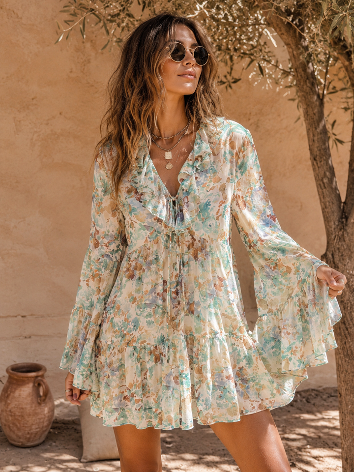 Roseanna Floral Ruffle Tunic Aqua