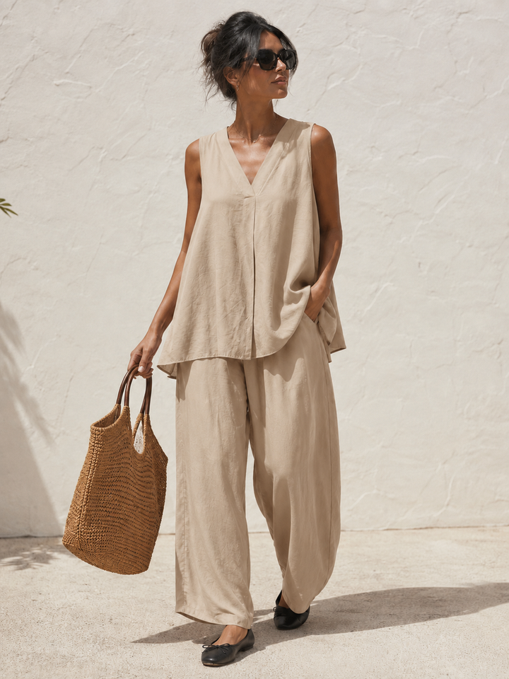 Deja V Neck Co-Ord Latte