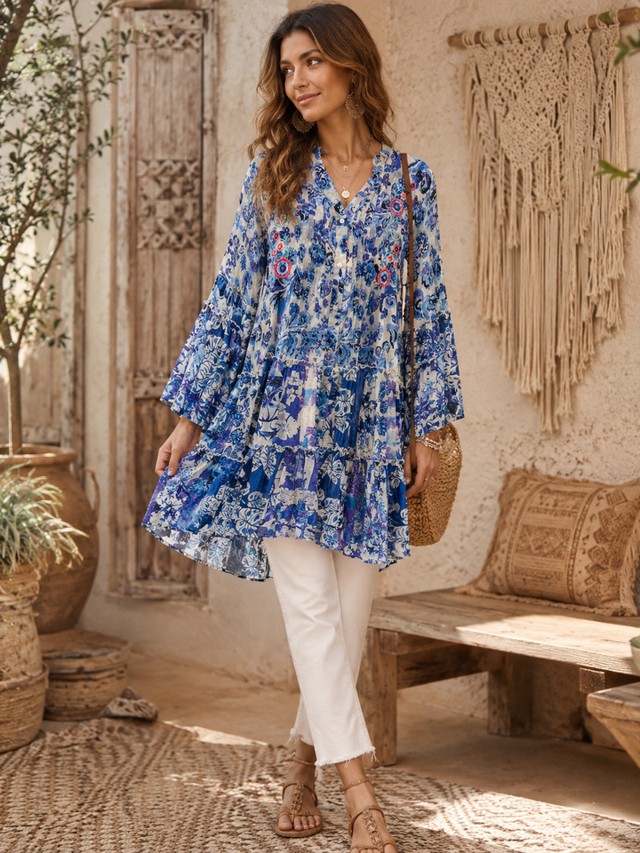 Kalani Embroidered Tunic Top Navy