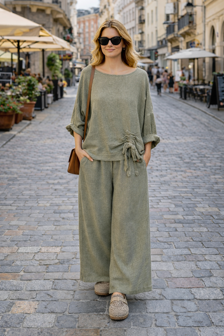 Leonie Linen Ruched Top Khaki