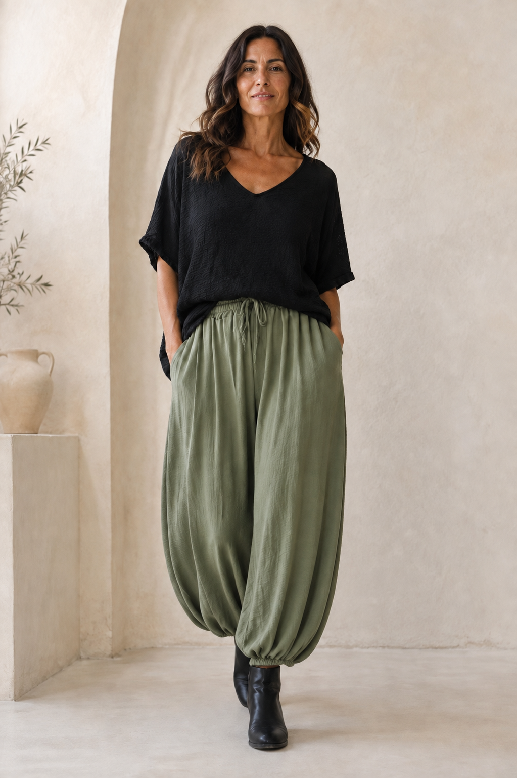 Firenze Balloon Harem Trousers Khaki