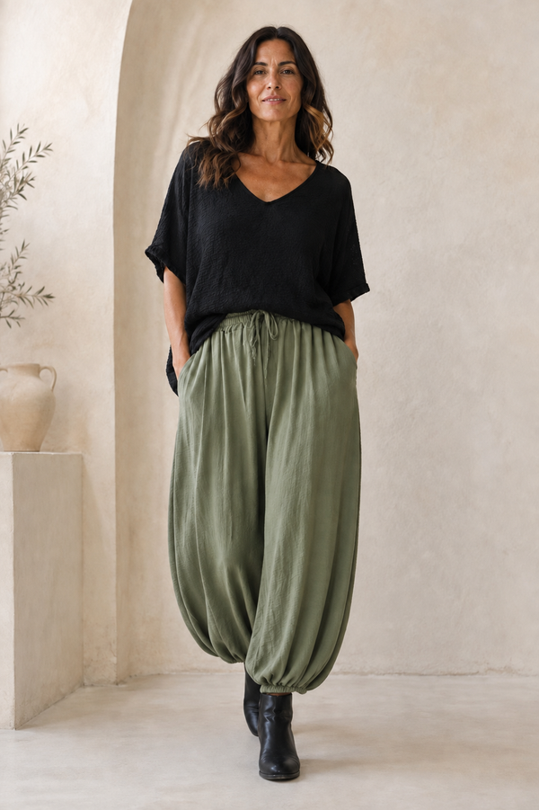 Firenze Balloon Harem Trousers Khaki
