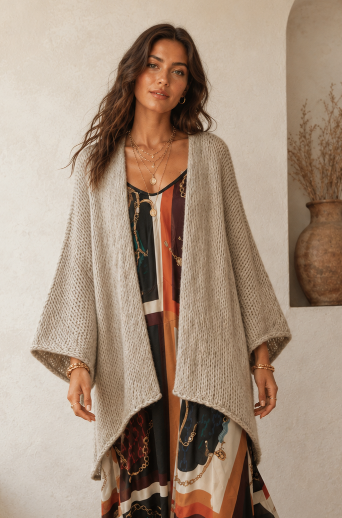 Open Front Batwing Cardigan Oatmeal