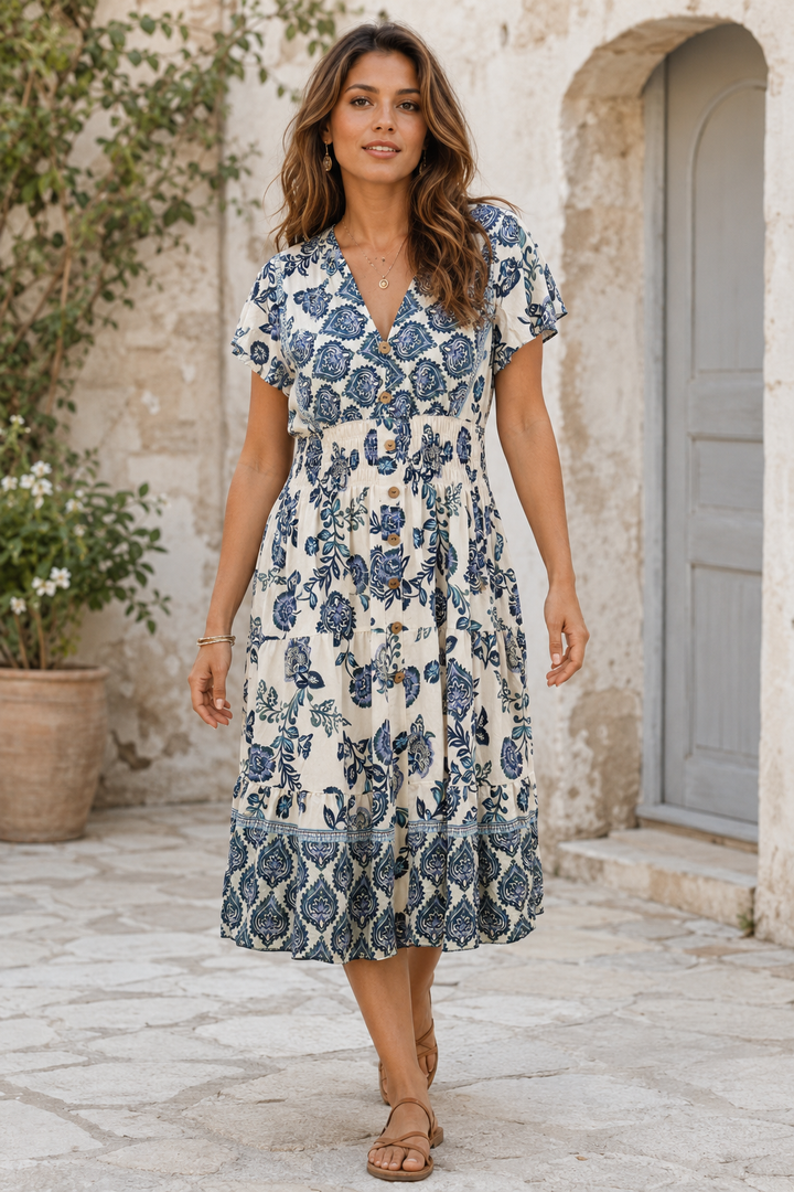 Fable Floral Midi Dress Blue