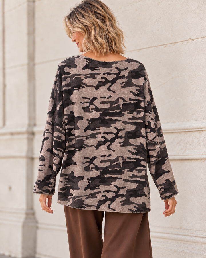 Leona Camo Print Top Mocha