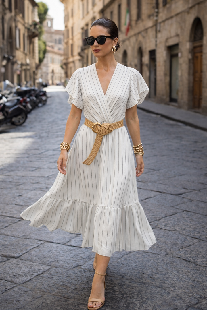 Avery Pinstripe Dress White