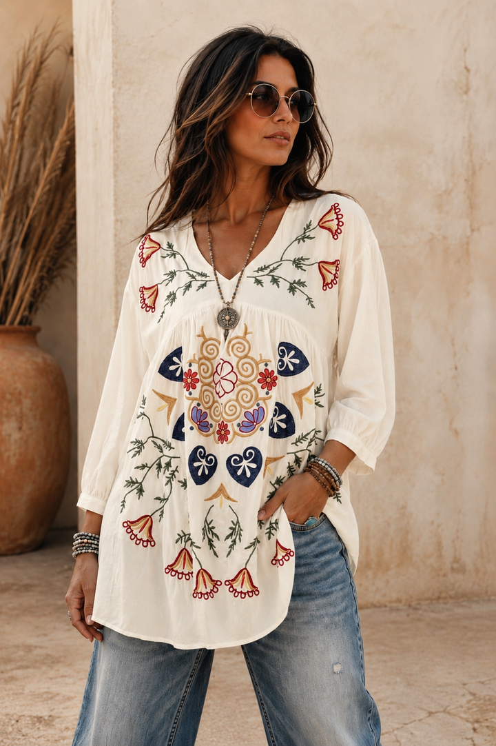 Winslet Embroidered Tunic Cream