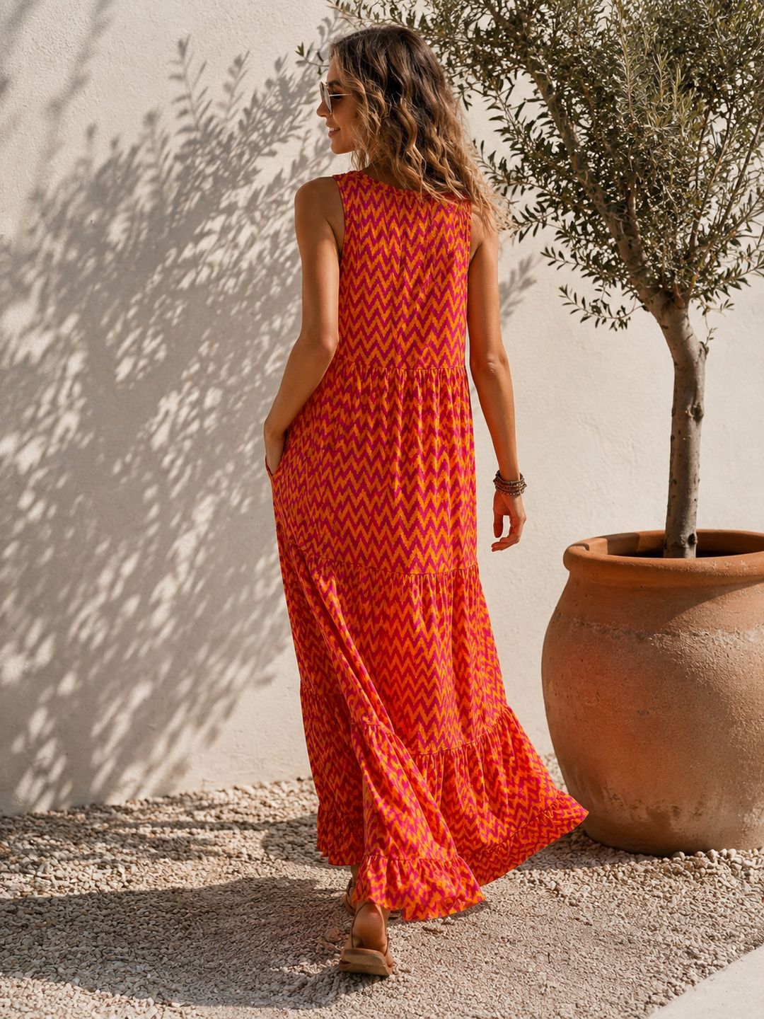 Marbella  Zig Zag Maxi Dress Tangerine