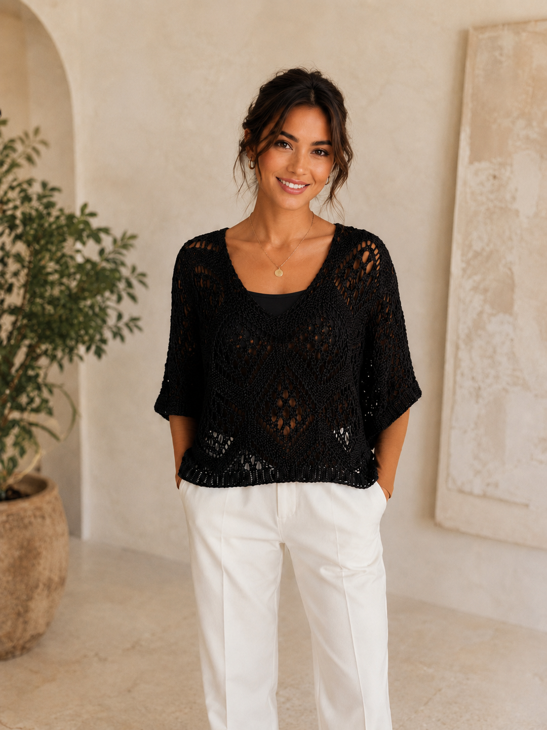 Orla Open Knit Top Black