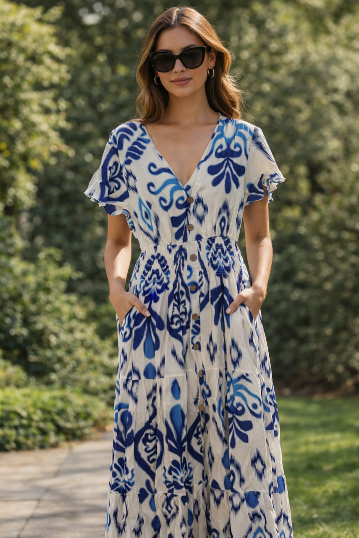 Santorini Shirred Maxi Dress