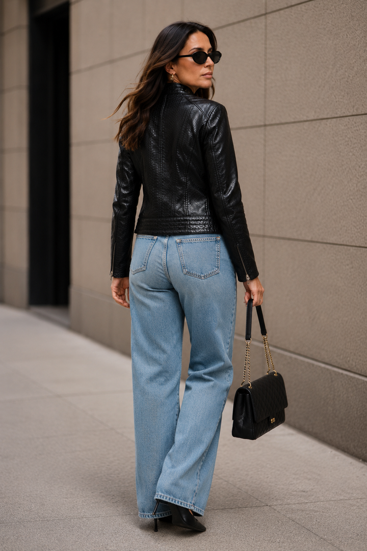Erin Croc Biker Jacket Black