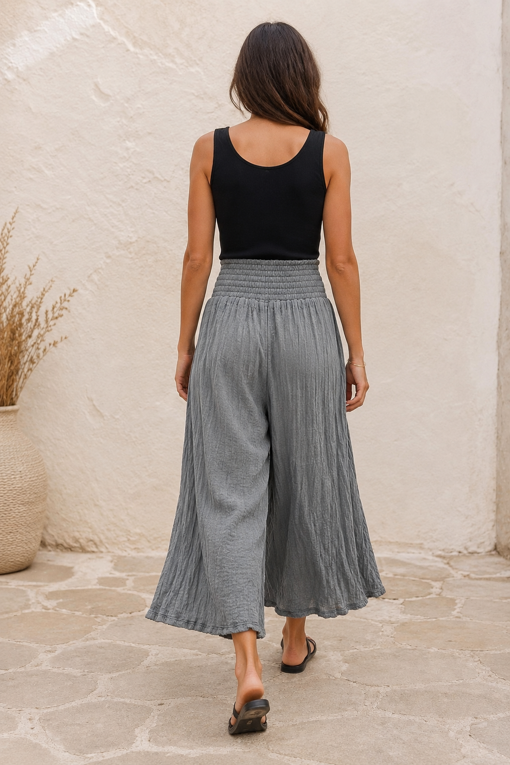 Martia Shirred Wide Leg Culottes Grey