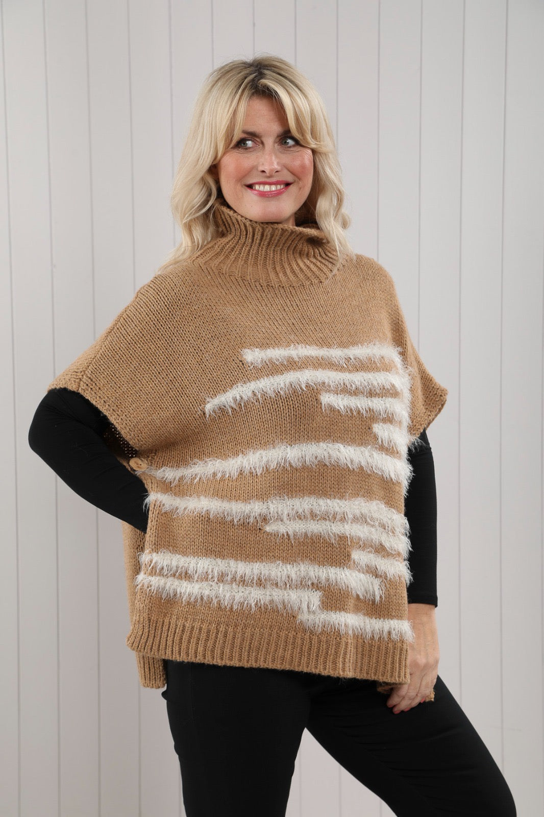 Bonnie Button Tank Top Camel