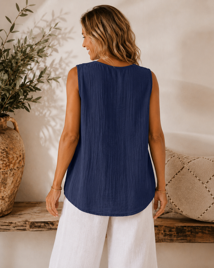 Bella Side Button Top Navy