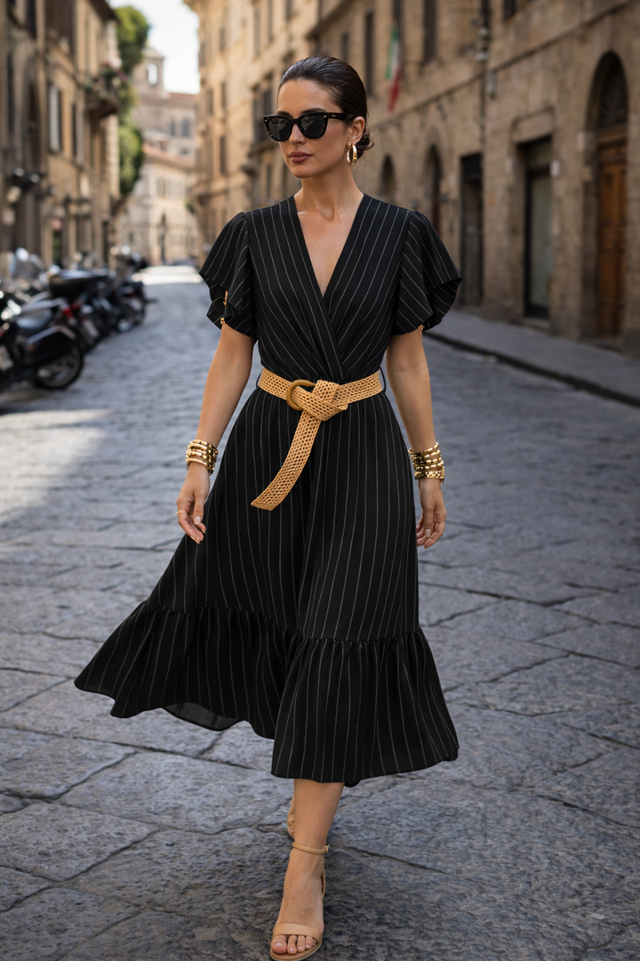 Avery Pinstripe Dress Black