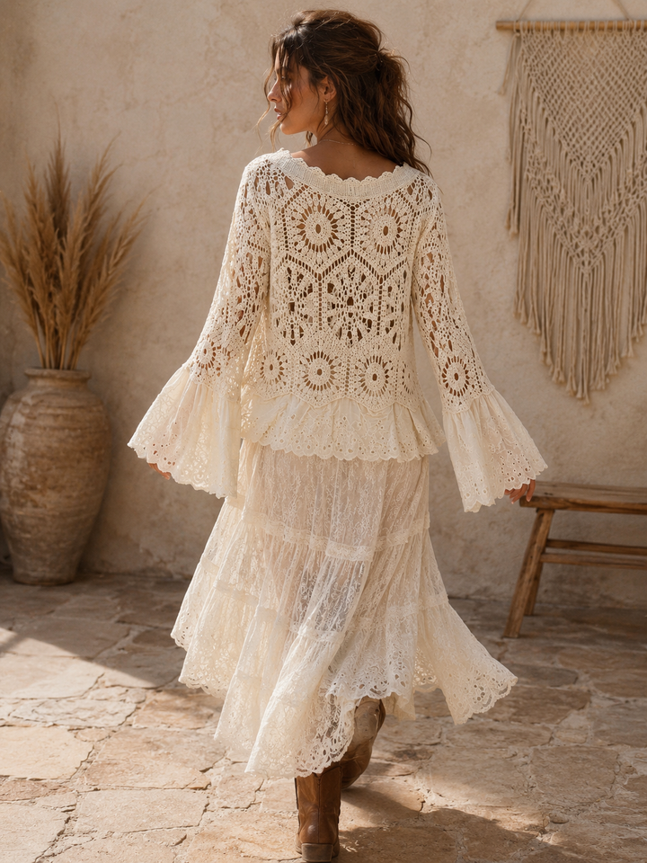 Mae Broderie Crochet Cardigan Cream