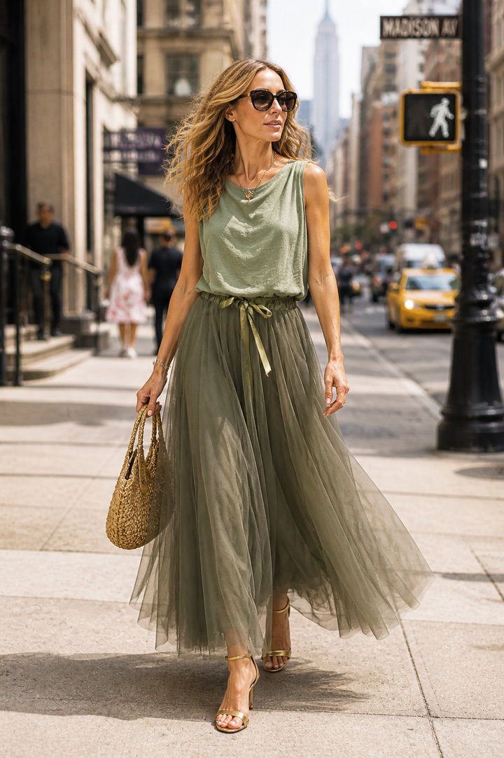 Carrie Tulle Skirt Khaki