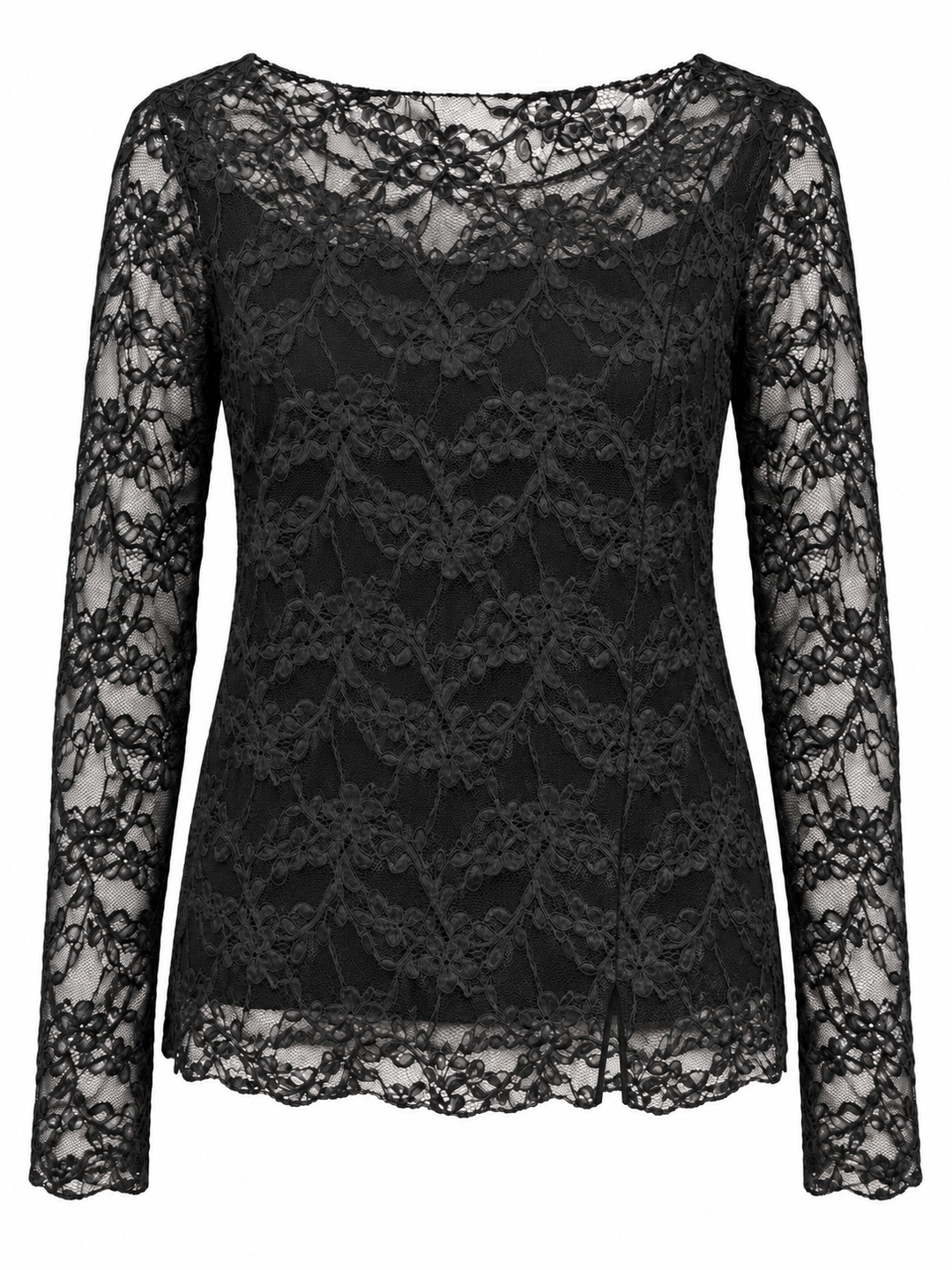 Yuna Lace Long Sleeve Top Black