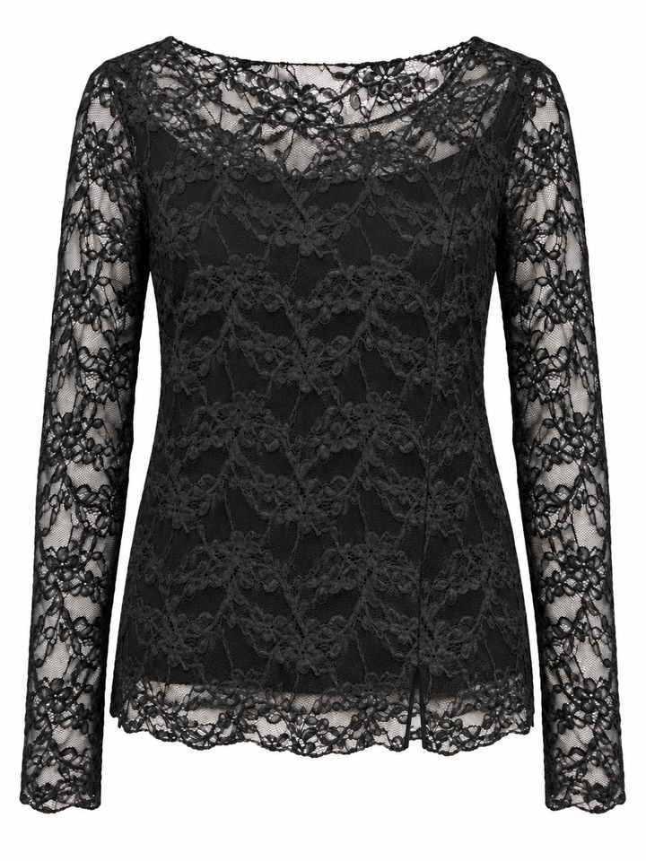 Yuna Lace Long Sleeve Top Black