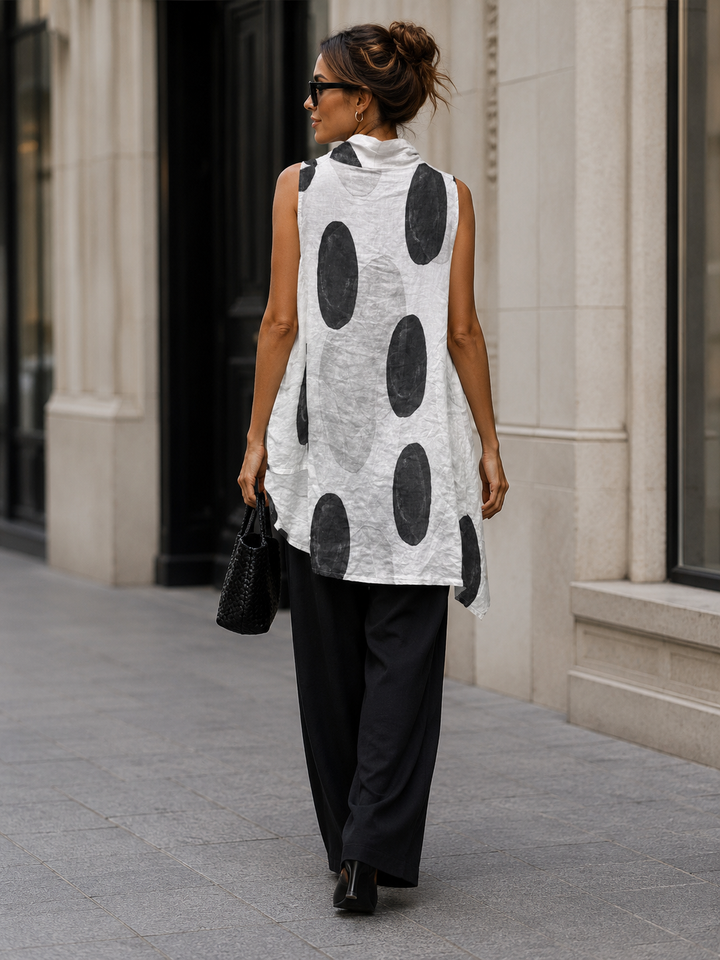Luna Abstract Linen Tunic White
