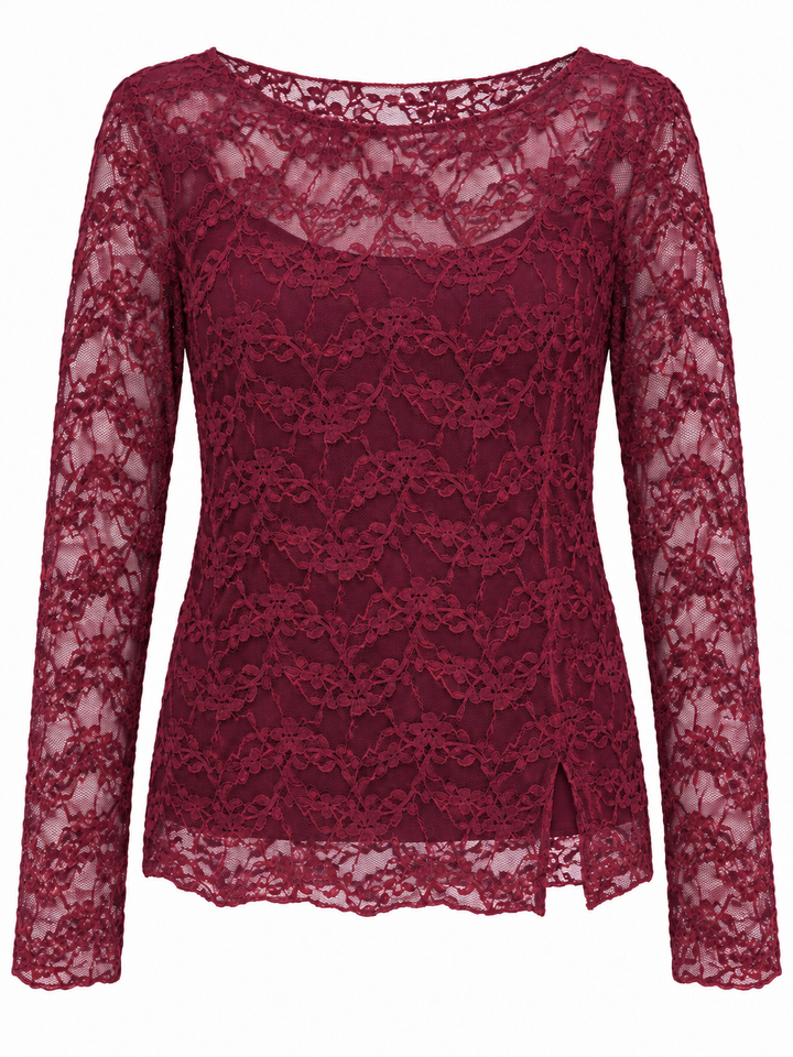 Yuna Lace Long Sleeve Top Claret