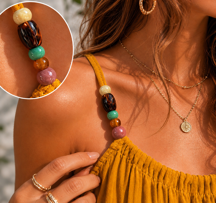 Crinkle Beaded Cami Mustard