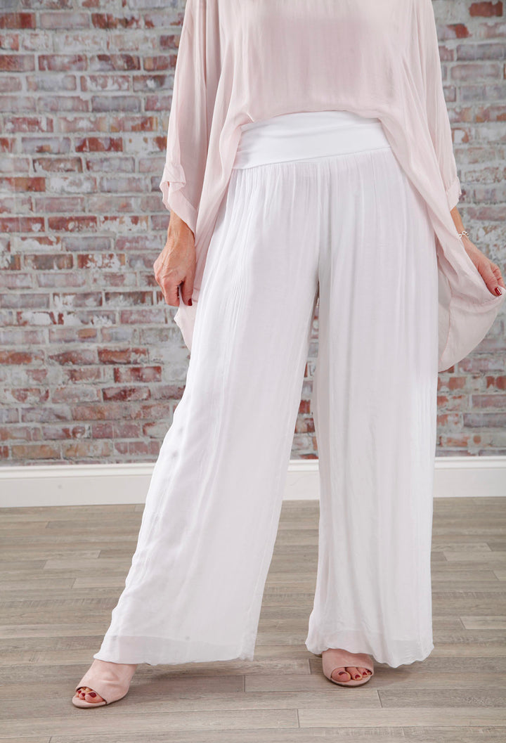 Silk Palazzo Trousers White