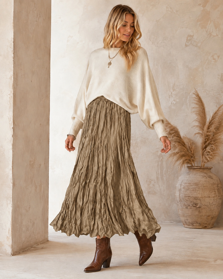 Crinkle Maxi Skirt Gold