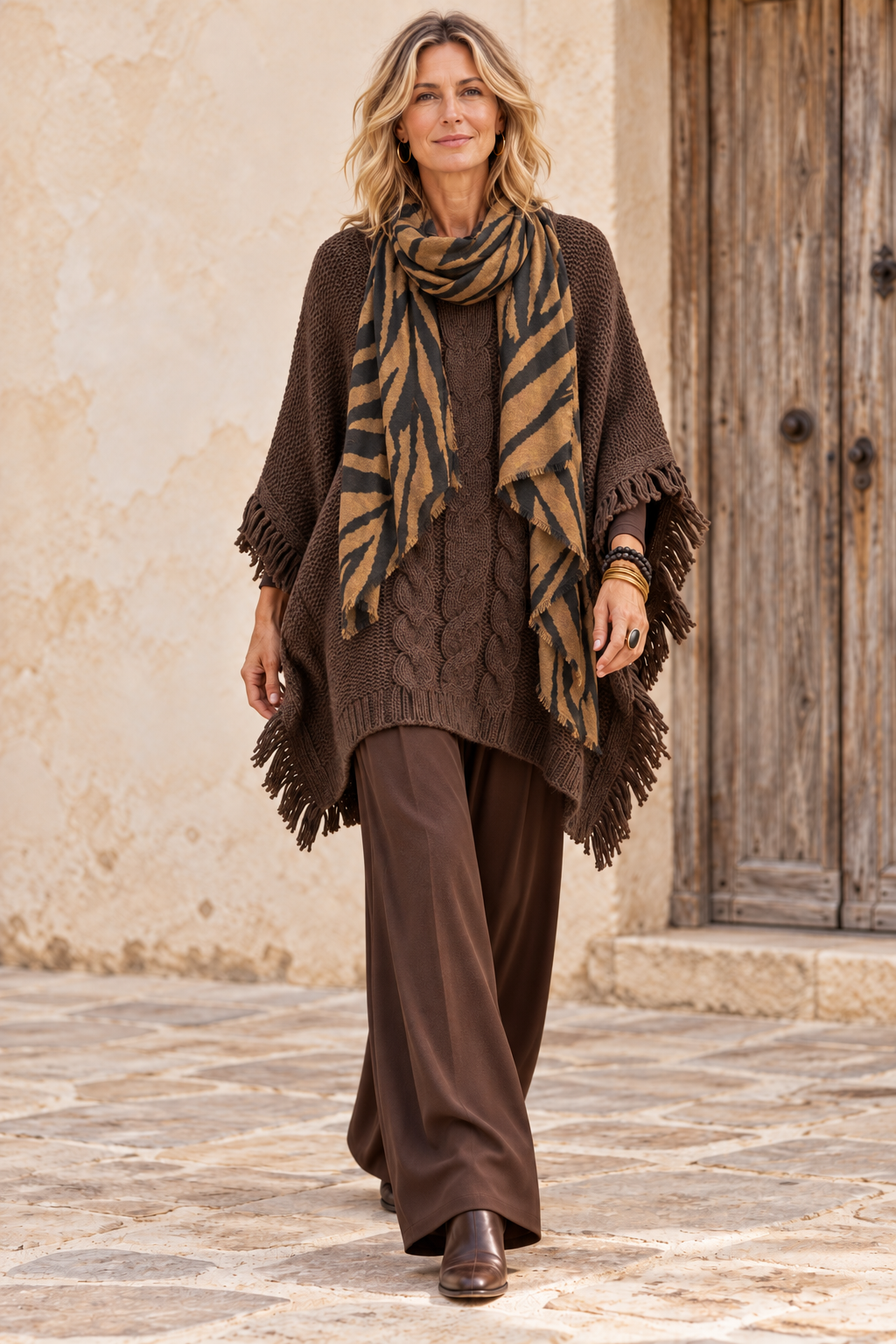 Chelsea Cable Knit Poncho Chocolate
