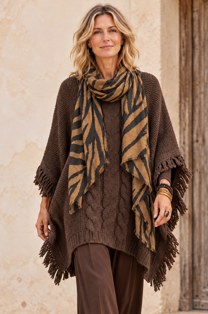Chelsea Cable Knit Poncho Chocolate