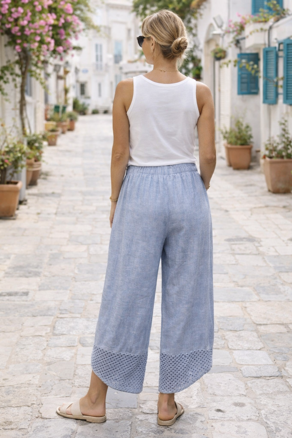 Celina Crochet Linen Trouser Denim