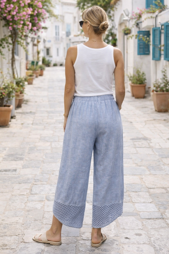 Celina Crochet Linen Trouser Denim