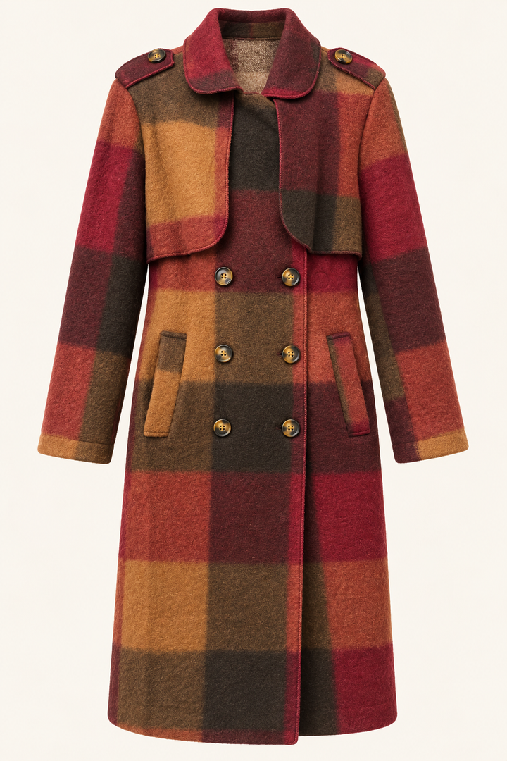 Roma Checked Coat Burgundy