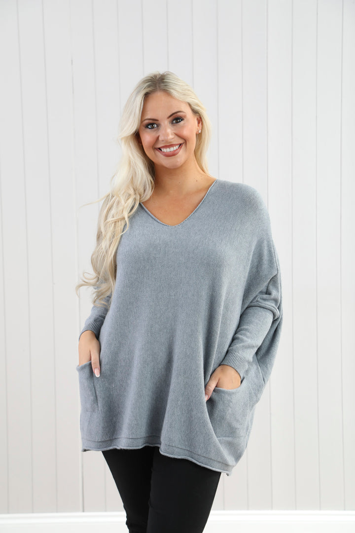 Martina Oversized Pocket Knit Grey