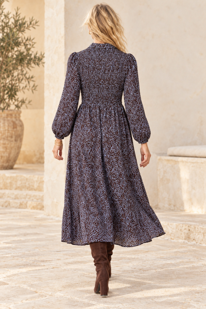 Shirred Button Magic Dress Chocolate