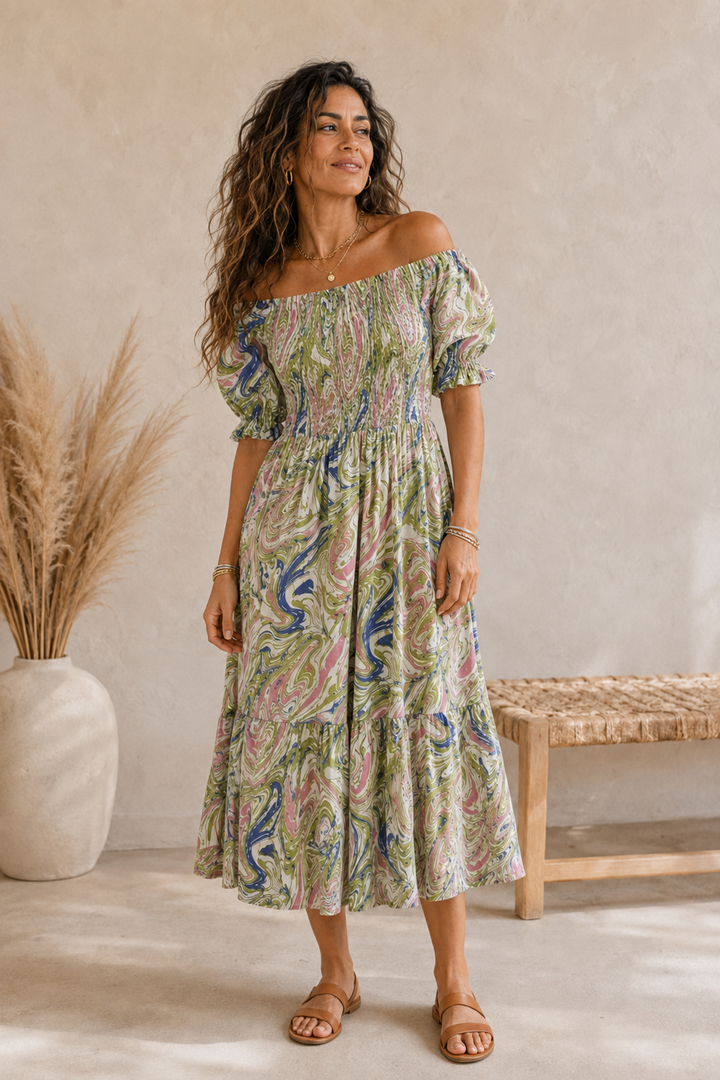 Toscana Midaxi Dress Green Marble