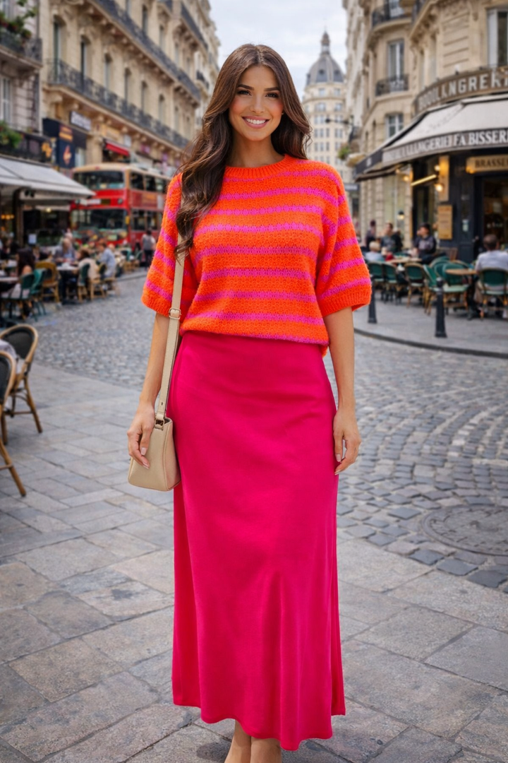 Satin Flair Skirt Cerise