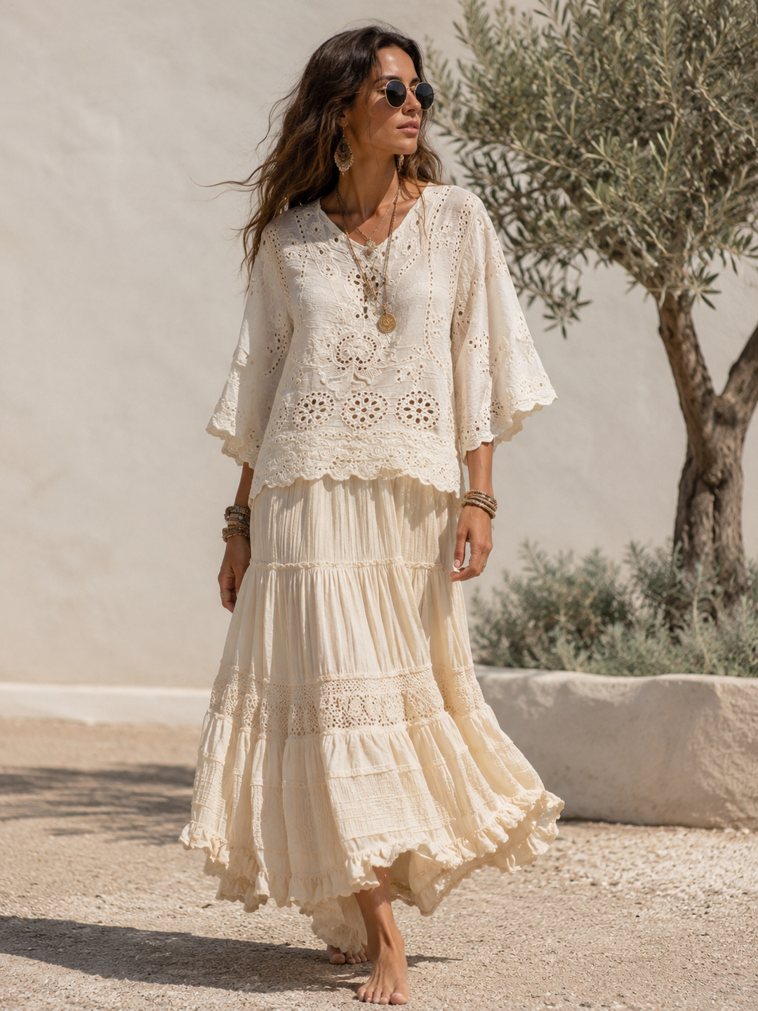 Cotton Scallop Edge Top Cream