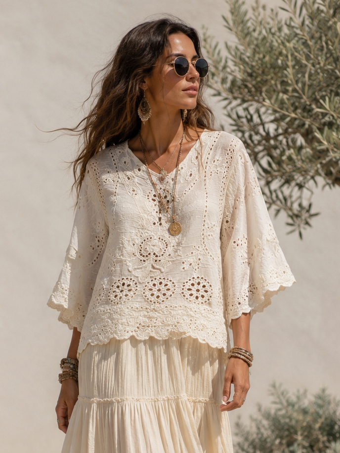 Cotton Scallop Edge Top Cream