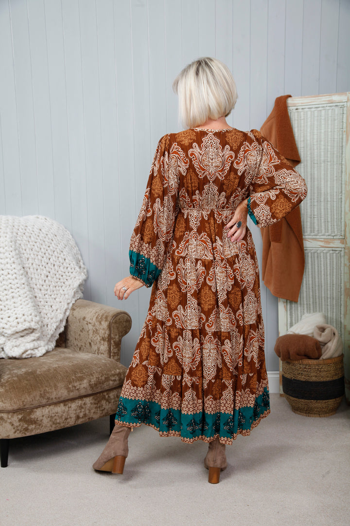 Chocolate Venice Tiered Maxi Dress