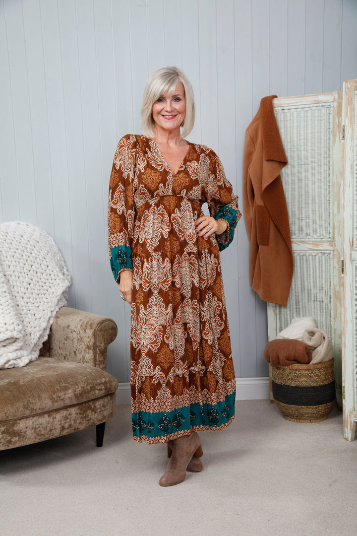 Chocolate Venice Tiered Maxi Dress