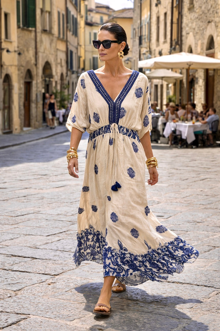 Samira Damask Maxi Dress Navy