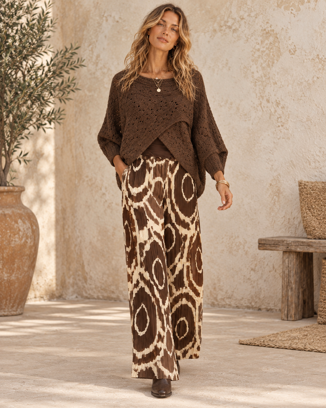 Cora Cross Open Knit Jumper Chocolate
