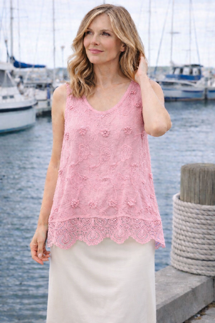 Chloe Crochet Edge Sleeveless Top Pink