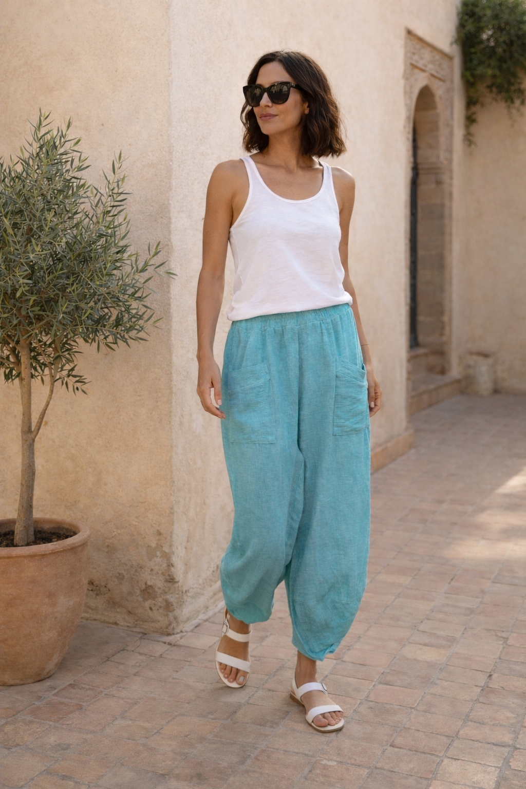 Lettie Linen Trousers Aqua