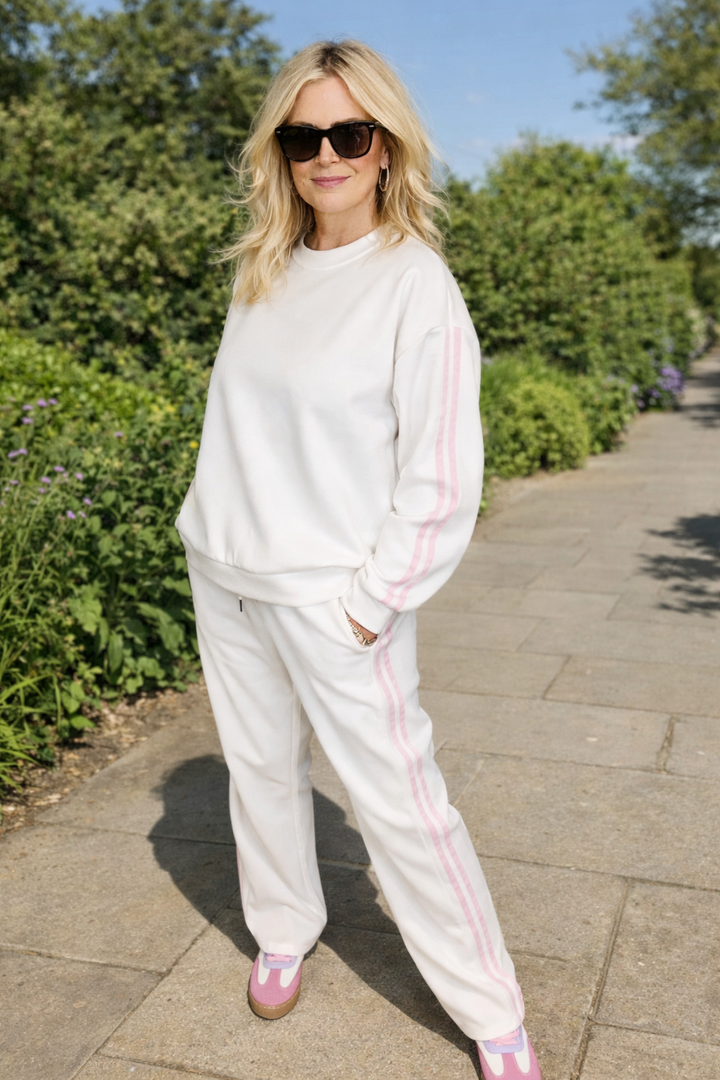Stevie Stripe Leisure Suit White