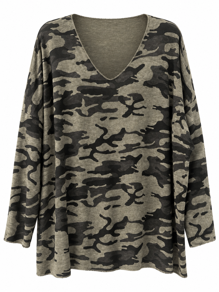 Leona Camo Print Top Khaki